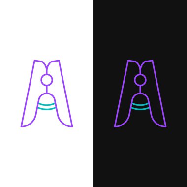 Beyaz ve siyah arkaplanda izole edilmiş eski ahşap iğne simgesi. Elbise askısı. Renkli taslak konsepti. Vektör