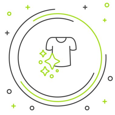 Çizgi kurutma simgesi beyaz arkaplanda izole edildi. Temiz gömlek. Çamaşırları çamaşır mandallarıyla iple yıka. Kıyafet bakımı ve düzenlilik. Renkli taslak konsepti. Vektör