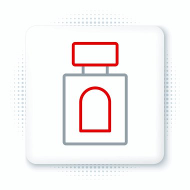 Beyaz arkaplanda çizgi traş losyonu simgesi izole edildi. Parfüm spreyi ikonu. Erkek parfüm şişesi. Renkli taslak konsepti. Vektör