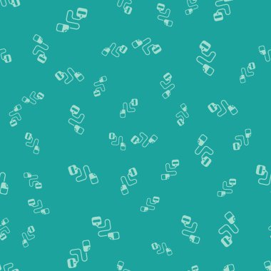 Yeşil ipli tasma, karabina simgesi, yeşil arka planda izole edilmiş, pürüzsüz desen. Evcil köpek liderliği. Açık hava yürüyüşü için hayvan aksesuarı. Vektör.