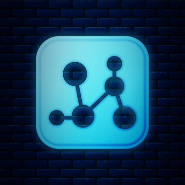 Parlayan neon kimyasal formül ikonu tuğla duvar arka planında izole edildi. Yenilikçi tıp, sağlık, araştırma ve bilim için soyut altıgen. Vektör.