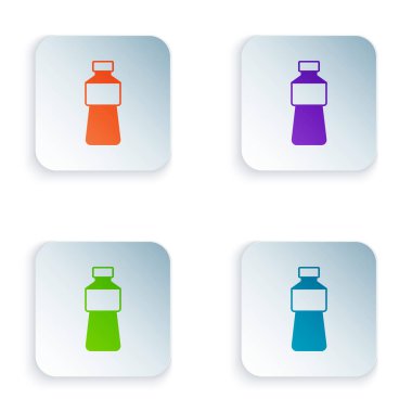 Beyaz arkaplanda izole edilmiş renkli su ikonu. Soda su içme tabelası. Kare düğmelere renkli simgeleri yerleştir. Vektör.
