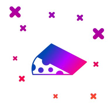 Beyaz arkaplanda izole edilmiş renkli peynir simgesi. Kademeli rastgele dinamik şekiller. Vektör.