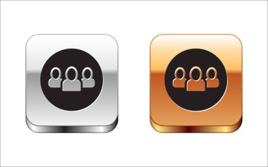 Siyah Proje ekip taban simgesi beyaz arkaplanda izole edildi. İş analizi ve planlama, danışmanlık, takım çalışması, proje yönetimi. Gümüş ve altın kare düğmeler. Vektör