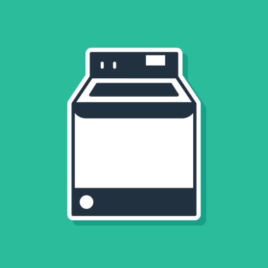 Mavi Yıkama simgesi yeşil arkaplanda izole edildi. Çamaşır makinesi simgesi. Çamaşır makinesi, çamaşır makinesi. Ev aletleri sembolü. Vektör