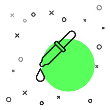 Siyah çizgi Pipette simgesi beyaz arkaplanda izole edildi. Tıbbi elementler, kimya laboratuarı ekipmanları. Damlalı boru. Tıp sembolü. Vektör.