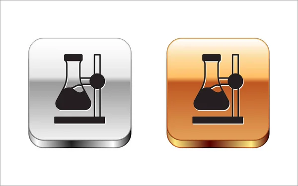 Black Glass Test Tube Flask Stand Icon Isolated White Background — Stock Vector