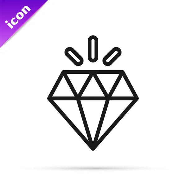 Black Line Diamond Icon Isolated White Background Jewelry Symbol Gem — Stock Vector