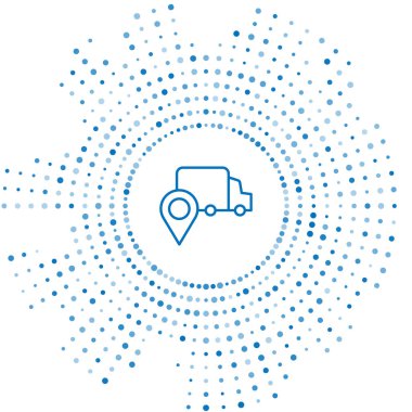 Mavi çizgi teslimat ikonu beyaz arkaplanda izole edildi. Paket takibi. Soyut çember rastgele noktalar. Vektör