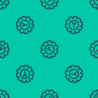 Mavi çizgi anahtarı ve vites simgesi yeşil arka planda izole edilmiş. Ayarlama, servis, ayar, bakım, onarım, onarım. Vektör