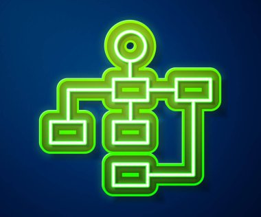 Parlayan neon hattı İş hiyerarşisi organogram grafik bilgi simgesi mavi arkaplanda izole edildi. Kurumsal yapı grafik elementleri. Vektör