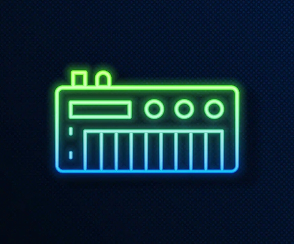 Świecąca Neonowa Linia Ikona Syntezatora Muzyki Odizolowana Niebieskim Tle Elektroniczne — Wektor stockowy