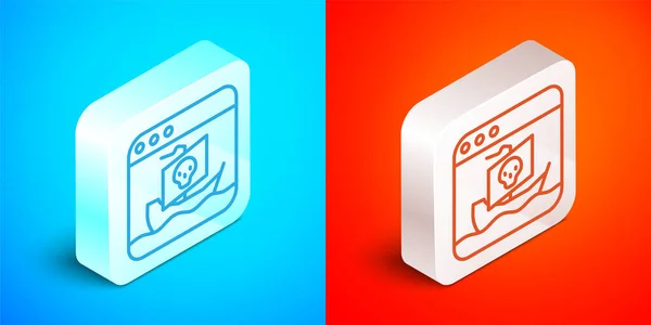 Icono Piratería Internet Línea Isométrica Aislado Sobre Fondo Azul Rojo — Vector de stock