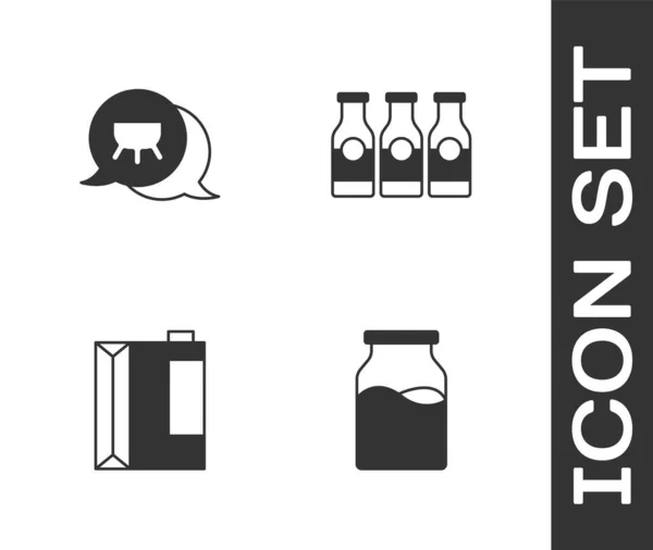 Set Flasche Mit Milch Euter Papierverpackung Für Kefir Und Symbol — Stockvektor