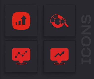 Finansal büyüme Arama veri analizini ve grafik grafik bilgi simgesini ayarla. Vektör.