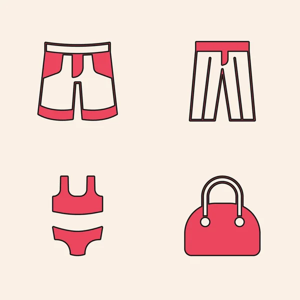 Set Bolso Pantalones Cortos Pantalones Icono Traje Baño Vector — Vector de stock