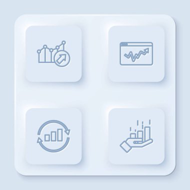 Finansal büyüme grafiği çizelgesini ayarlayın. Beyaz kare düğme. Vektör.