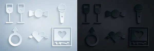 Set Amour Avec Coeur Flèche Microphone Homme Symbole Genre Cadres — Image vectorielle