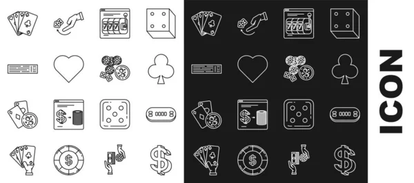Набор Символов Доллар Игральные Карты Клубами Игровой Автомат Повезло Семерки — стоковый вектор