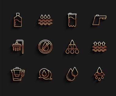 Büyük bir şişe temiz su geri dönüşüm suyu yasak su dalgaları buharlaşma ve ikon ile hattı kurun. Vektör.