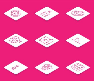 Pusula, Alkol, Rum Korsanı, Kaptan Hazine, yüzgeç, okyanus dalgası, kılıç ve ikon. Vektör.