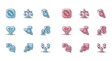 Kadın hijyenik peçete, kadın cinsiyeti mikrofonu ve ikonu hakkında bir çizgi çiz. Vektör.