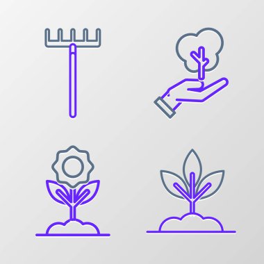 Çevre koruma ve bahçe tırmığı ikonu için çiçek ağacı hattı oluşturun. Vektör.