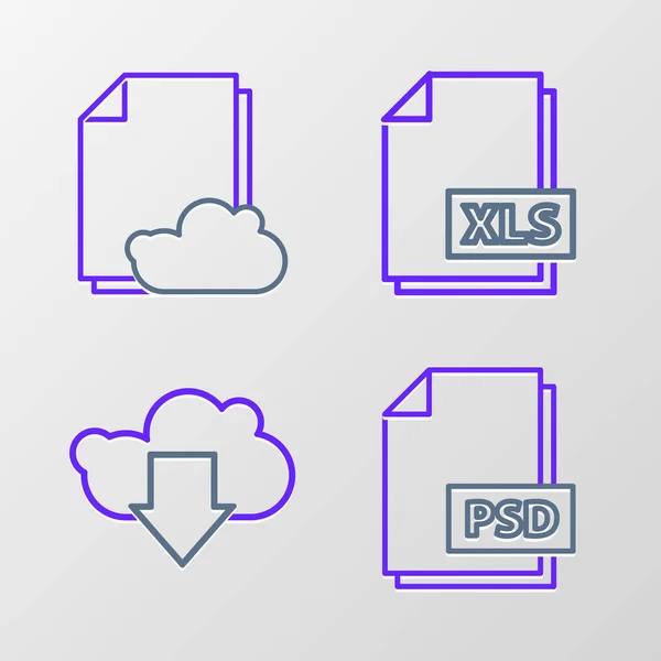 Zeile Psd Dateidokument Cloud Download Xls Und Speichertext Symbol Festlegen — Stockvektor