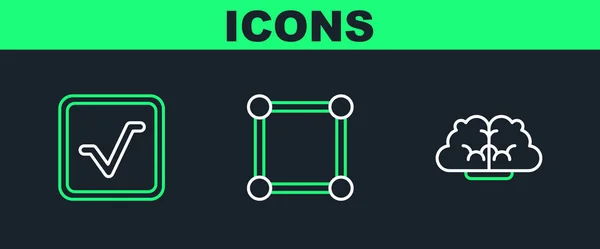 Set Line Human Brain Square Root Geometric Figure Icon Vector — Stock vektor