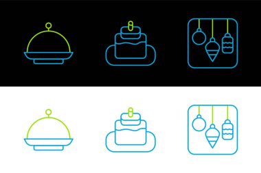 Tepsi ve pasta ikonuyla kaplı Noel ışıklarını ayarlayın. Vektör