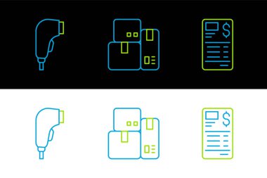 Satır Kağıt veya mali kontrol tarayıcı barkod ve yazar kasa simgesini ayarla. Vektör.