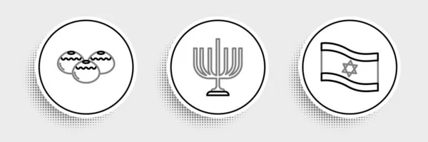 Definir Linha Bandeira Israel Padaria Doce Judaica Hanukkah Menorah Ícone —  Vetores de Stock