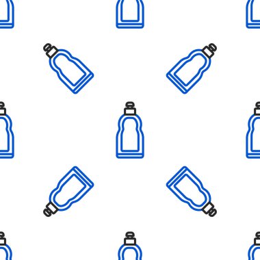Sıvı çamaşır deterjanı, çamaşır suyu, bulaşık deterjanı ya da beyaz arka planda izole edilmiş başka bir temizlik maddesi ikonu için çizgi plastik şişe. Renkli taslak konsepti. Vektör.