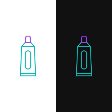 Beyaz ve siyah arkaplanda izole edilmiş diş macunu simgesi çizgi tübü. Renkli taslak konsepti. Vektör.