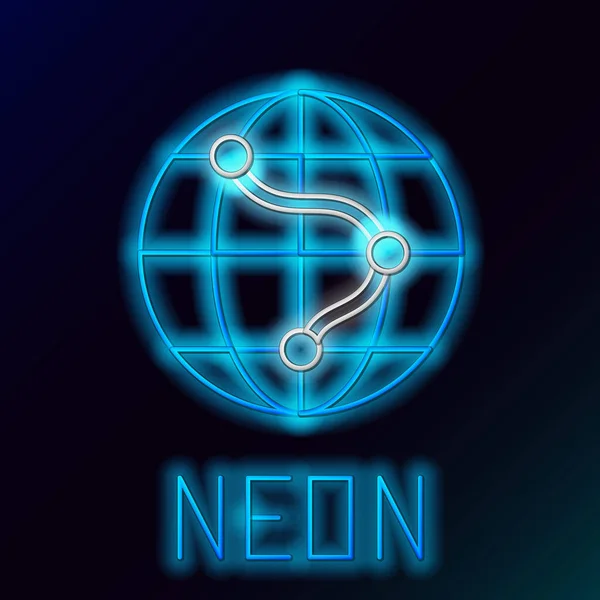 Glödande Neon Line Datorskärm Och Vikbar Karta Med Plats Markör — Stock vektor