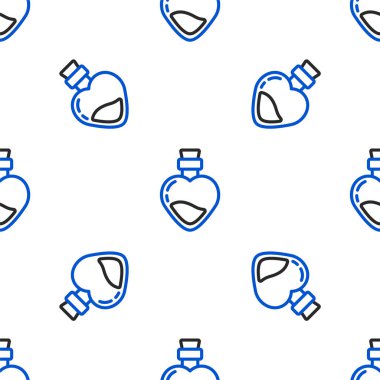 Aşk ikonu ikonu içeren çizgi şişesi beyaz arka planda izole edilmiş pürüzsüz desen. Sevgililer Günü sembolü. Renkli taslak konsepti. Vektör.