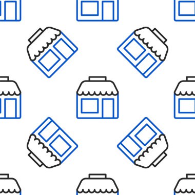 Hat Alışveriş binası ya da market simgesi beyaz arka planda izole edilmiş pürüzsüz desen. Dükkan inşaatı. Renkli taslak konsepti. Vektör.