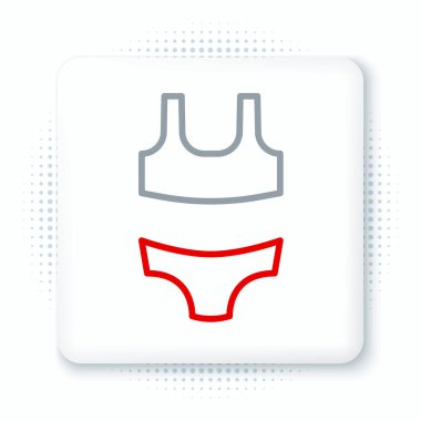 Line Summer plaj mayo ikonu beyaz arka planda izole edildi. Plaj kadını modası. Renkli taslak konsepti. Vektör.