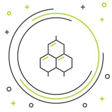 Çizgi Kimyasal Formül simgesi beyaz arkaplanda izole edildi. Yenilikçi tıp, sağlık, araştırma ve bilim için soyut altıgen. Renkli taslak konsepti. Vektör.