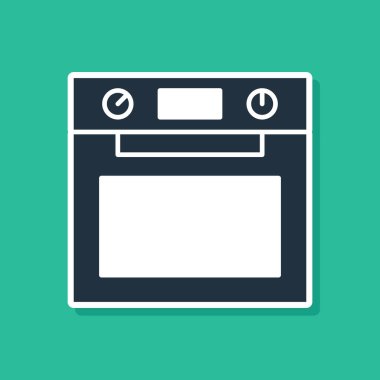 Mavi fırın simgesi yeşil arkaplanda izole edilmiş. Fırın tabelası. Vektör.