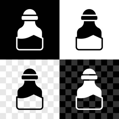 Spice in konserve simgesini siyah beyaz, şeffaf arkaplanda izole et. Baharat koleksiyonu. Baharat, cam kutunun içindeki baharatlar. Vektör.