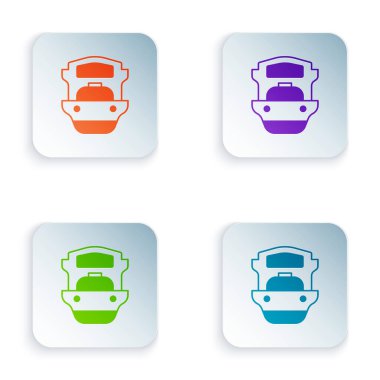 Renkli petrol tankeri simgesi beyaz arkaplanda izole edildi. Kare düğmelere renkli simgeleri yerleştir. Vektör.