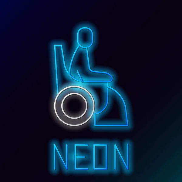 Ligne Lumineuse Néon Femme Fauteuil Roulant Pour Personne Handicapée Icône — Image vectorielle