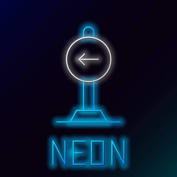 Glowing Neon Line Traffic Sign Turn Left Warning Attention Icon — Stock vektor