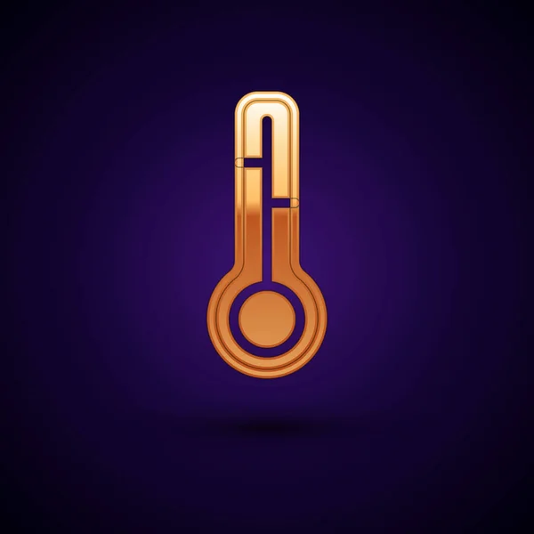 Gouden Meteorologie Thermometer Meten Pictogram Geïsoleerd Zwarte Achtergrond Thermometer Apparatuur — Stockvector