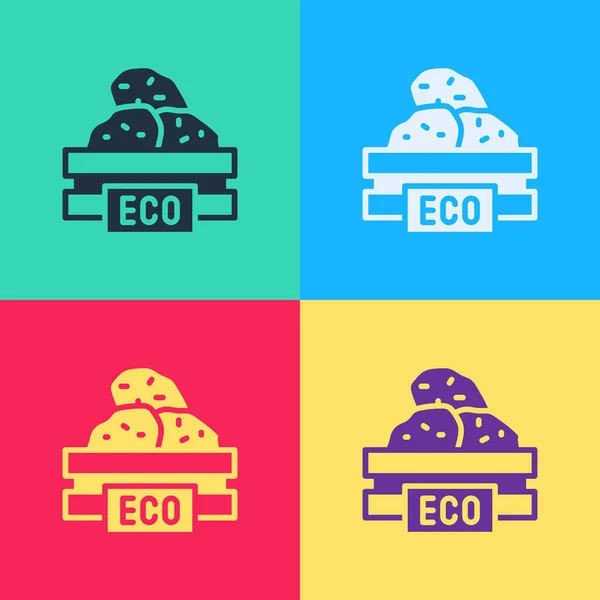 Pop Art Wooden Box Fruits Vegetables Icon Isolated Color Background — Stock vektor