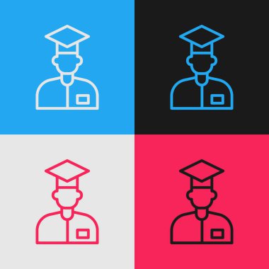 Pop sanat çizgisi laboratuar asistanı simgesi renk arkaplanında izole edildi. Vektör.