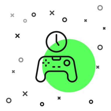 Beyaz arkaplanda siyah çizgi zaman simgesi izole edildi. Oyun oynama zamanı. Oyun kontrolörü. Vektör.