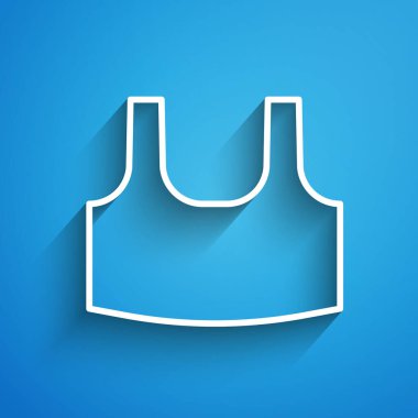 Beyaz Çizgili Undershirt simgesi mavi arkaplanda izole edildi. Uzun gölge. Vektör.