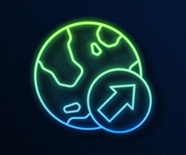 Parlayan neon hattı finansal büyüme ikonu mavi arka planda izole edildi. Gelirleri arttırıyorum. Vektör.